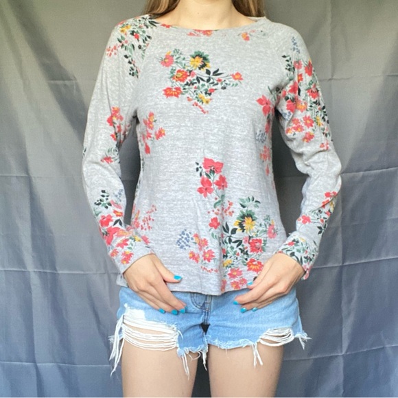 Loft Medium Floral Grey Crewneck Sweater 100% Cotton - Picture 5 of 7